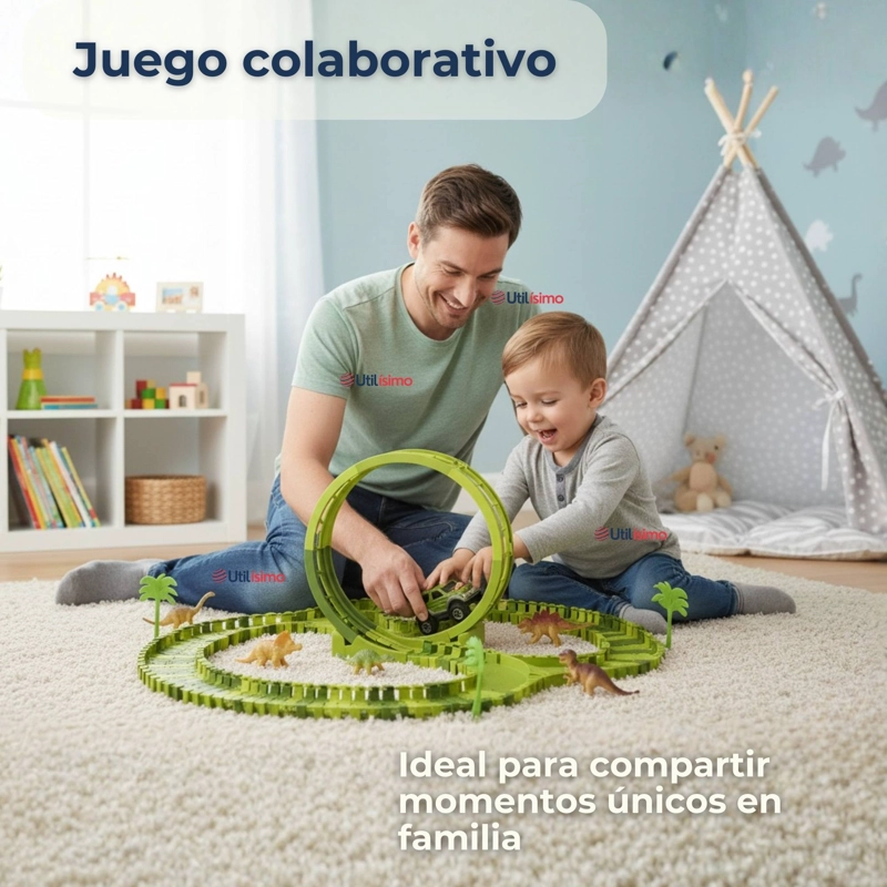 PISTA CARRERAS DE AUTO JUGUETE FLEXIBLE DINOSAURIO 120 PIEZAS NIÑOS - 2