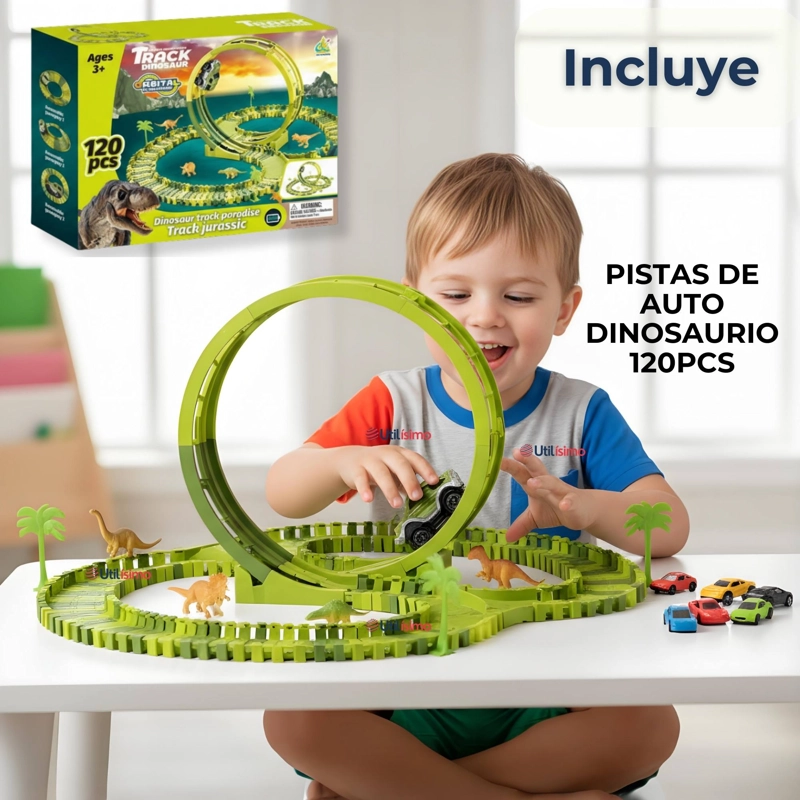 PISTA CARRERAS DE AUTO JUGUETE FLEXIBLE DINOSAURIO 120 PIEZAS NIÑOS - 3