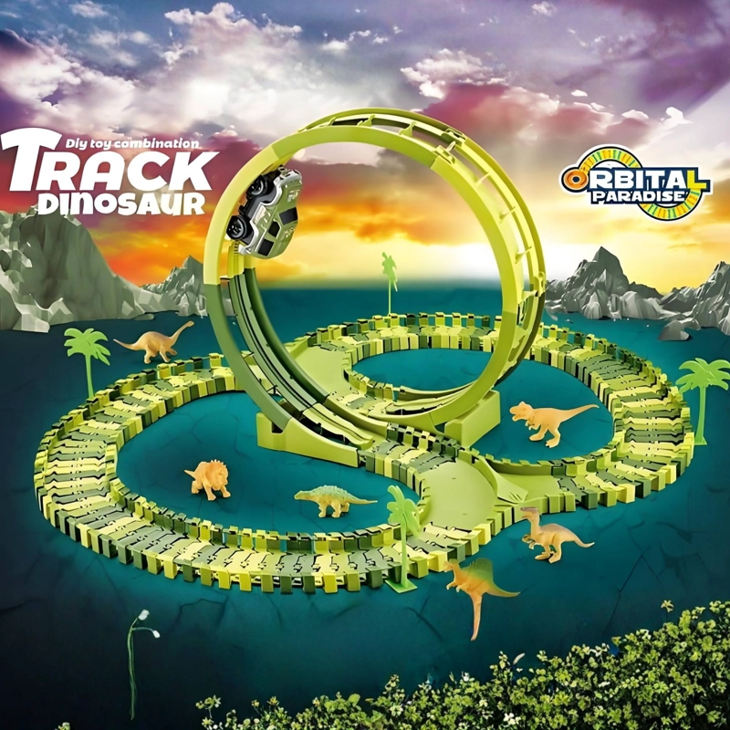 PISTA CARRERAS DE AUTO JUGUETE FLEXIBLE DINOSAURIO 120 PIEZAS NIÑOS - 4