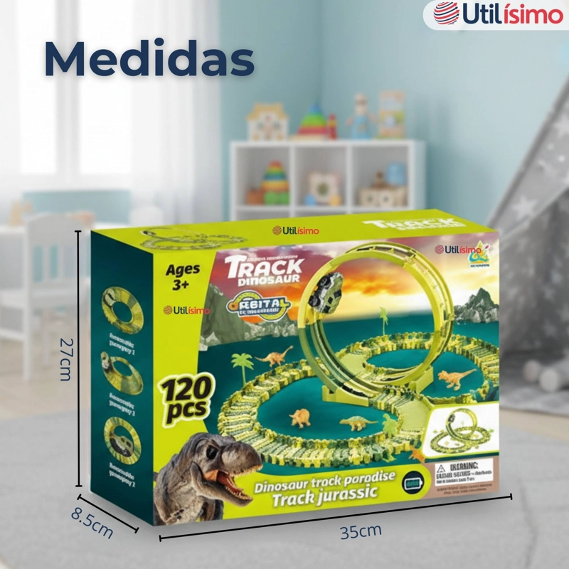 PISTA CARRERAS DE AUTO JUGUETE FLEXIBLE DINOSAURIO 120 PIEZAS NIÑOS - 6