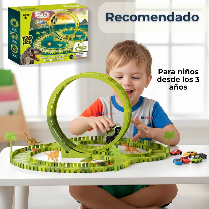 PISTA CARRERAS DE AUTO JUGUETE FLEXIBLE DINOSAURIO 120 PIEZAS NIÑOS - 7