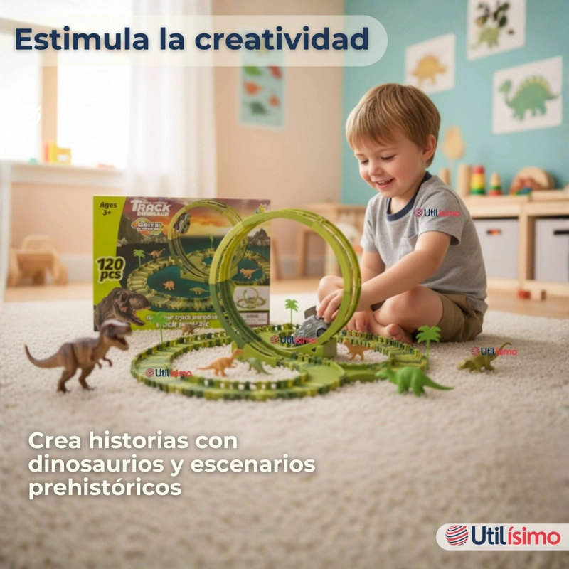 PISTA CARRERAS DE AUTO JUGUETE FLEXIBLE DINOSAURIO 120 PIEZAS NIÑOS - 8