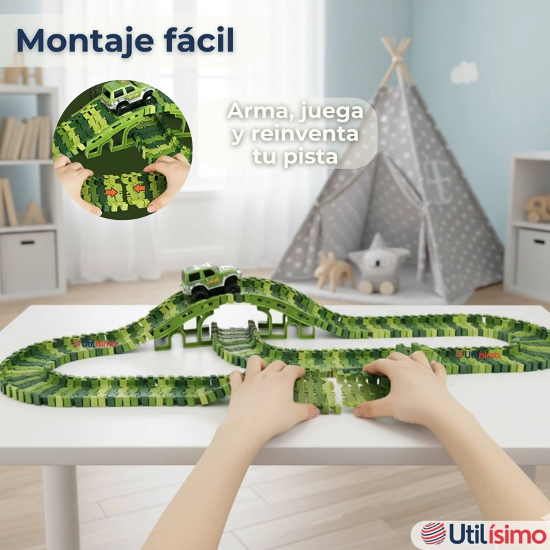 PISTA CARRERAS DE AUTO JUGUETE FLEXIBLE DINOSAURIO 120 PIEZAS NIÑOS - 10