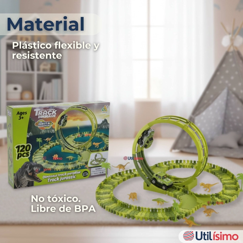 PISTA CARRERAS DE AUTO JUGUETE FLEXIBLE DINOSAURIO 120 PIEZAS NIÑOS - 12