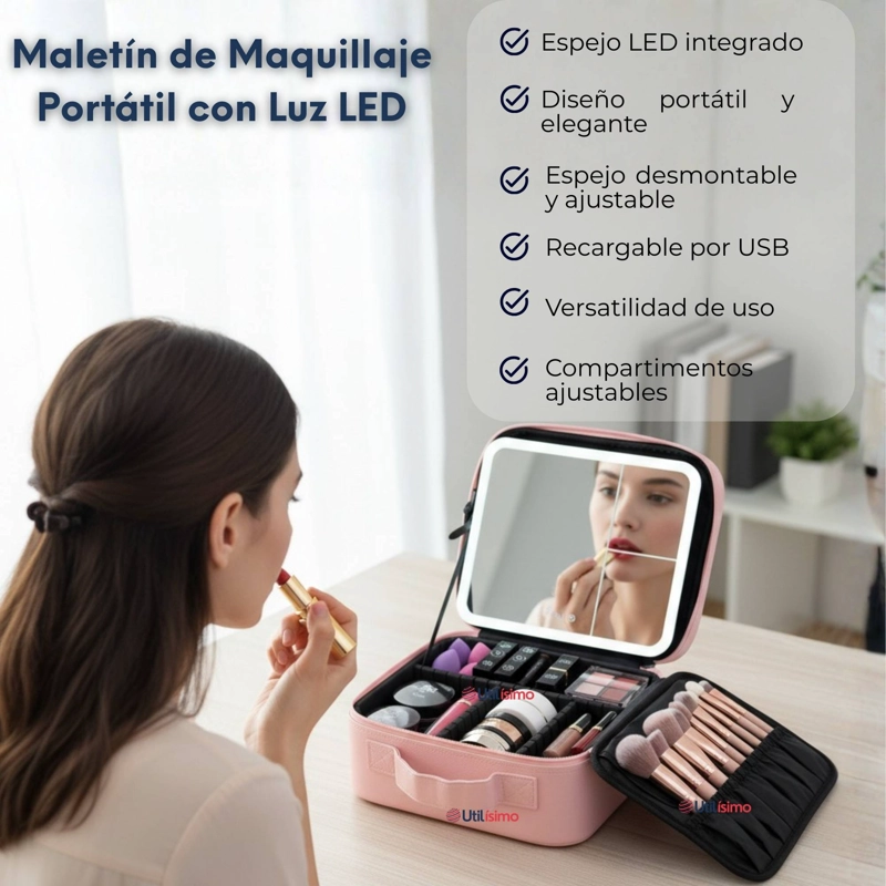 ESTUCHE MAQUILLAJE BOLSO COSMETIQUERO ESPEJO CON LUZ LED ORGANIZADOR - 3