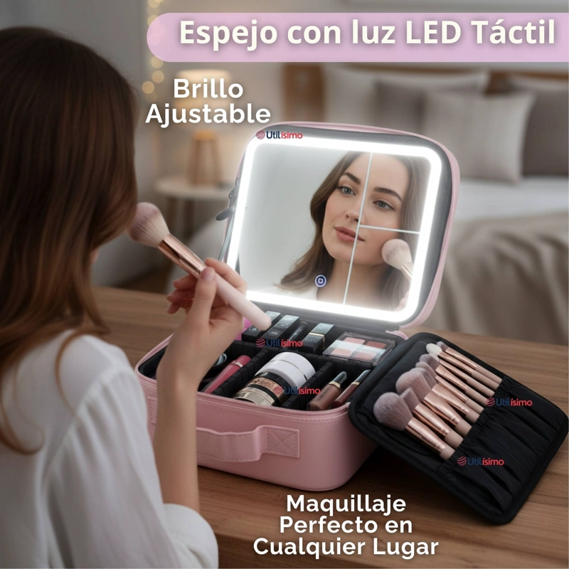 ESTUCHE MAQUILLAJE BOLSO COSMETIQUERO ESPEJO CON LUZ LED ORGANIZADOR - 5