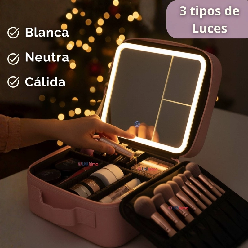 ESTUCHE MAQUILLAJE BOLSO COSMETIQUERO ESPEJO CON LUZ LED ORGANIZADOR - 6