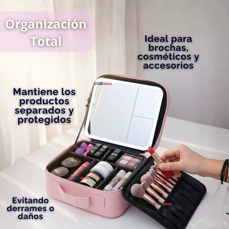 ESTUCHE MAQUILLAJE BOLSO COSMETIQUERO ESPEJO CON LUZ LED ORGANIZADOR - 7