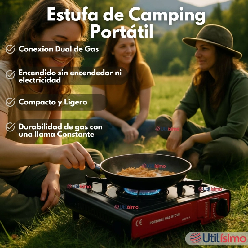 COCINA PORTATIL COCINILLA CAMPING + KIT DE INSTALACION Y LATA DE GAS - 4