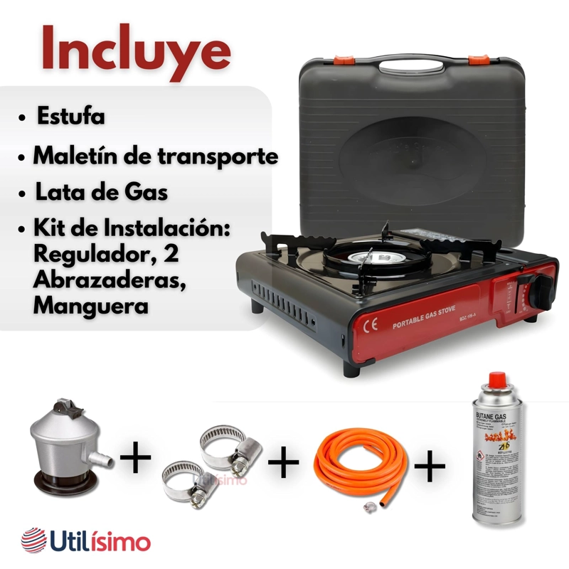 COCINA PORTATIL COCINILLA CAMPING + KIT DE INSTALACION Y LATA DE GAS - 5