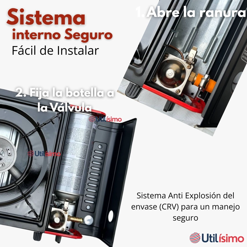 COCINA PORTATIL COCINILLA CAMPING + KIT DE INSTALACION Y LATA DE GAS - 10