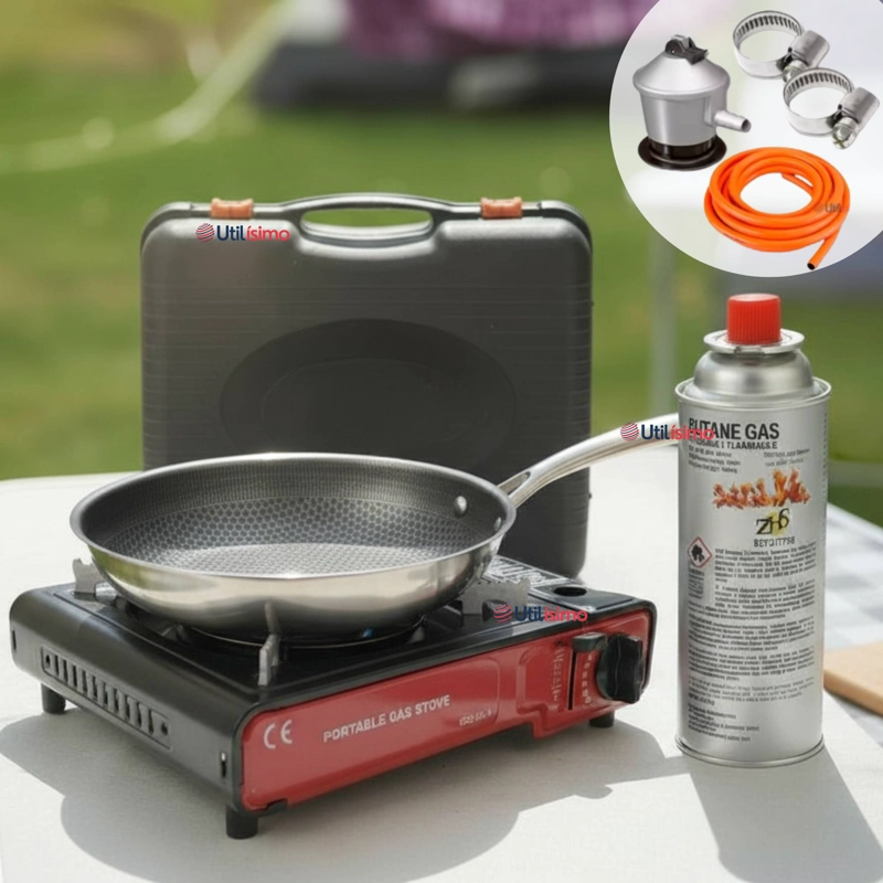 COCINA PORTATIL COCINILLA CAMPING + KIT INSTALACION + SARTE N + LATA - 3