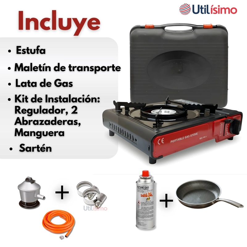 COCINA PORTATIL COCINILLA CAMPING + KIT INSTALACION + SARTE N + LATA - 5