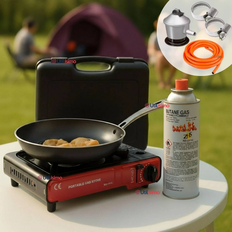 COCINA PORTATIL COCINILLA CAMPING + KIT INSTALACION + SARTE N + LATA - 1