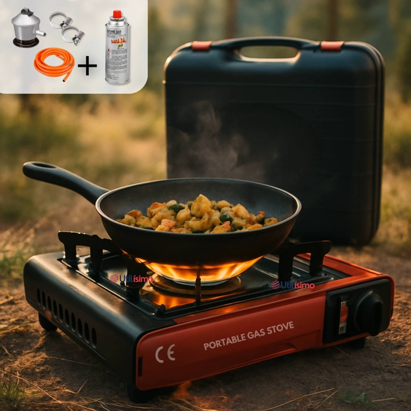 COCINA PORTATIL COCINILLA CAMPING + KIT INSTALACION + SARTE N + LATA - 1