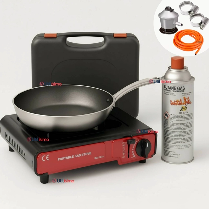 COCINA PORTATIL COCINILLA CAMPING + KIT INSTALACION + SARTE N + LATA - 1