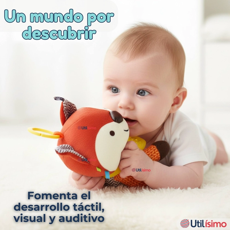 JUGUETE PELUCHE ANIMALES SENSORIAL CON MORDEDOR Y SONAJERO DISEÑO ZORRITO NIÑA Y NIÑO - 2