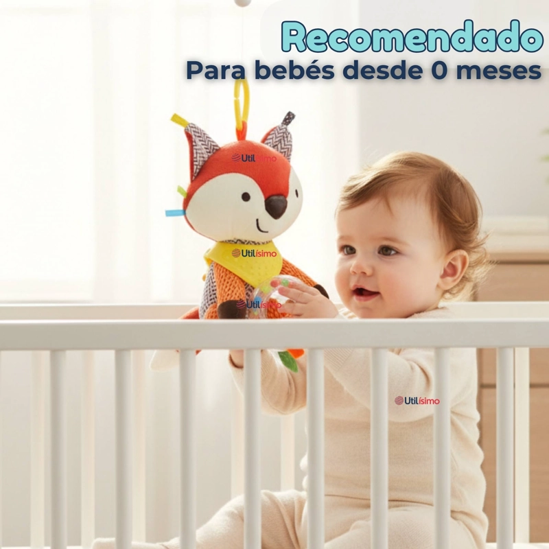 JUGUETE PELUCHE ANIMALES SENSORIAL CON MORDEDOR Y SONAJERO DISEÑO ZORRITO NIÑA Y NIÑO - 6