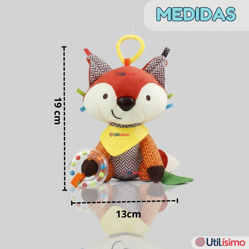 JUGUETE PELUCHE ANIMALES SENSORIAL CON MORDEDOR Y SONAJERO DISEÑO ZORRITO NIÑA Y NIÑO - 5