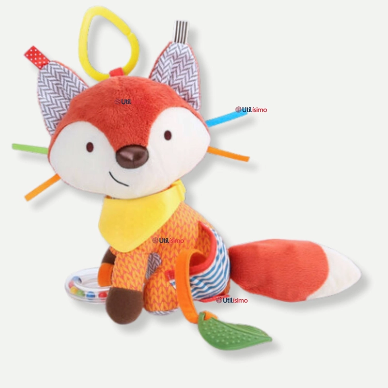 JUGUETE PELUCHE ANIMALES SENSORIAL CON MORDEDOR Y SONAJERO DISEÑO ZORRITO NIÑA Y NIÑO - 1