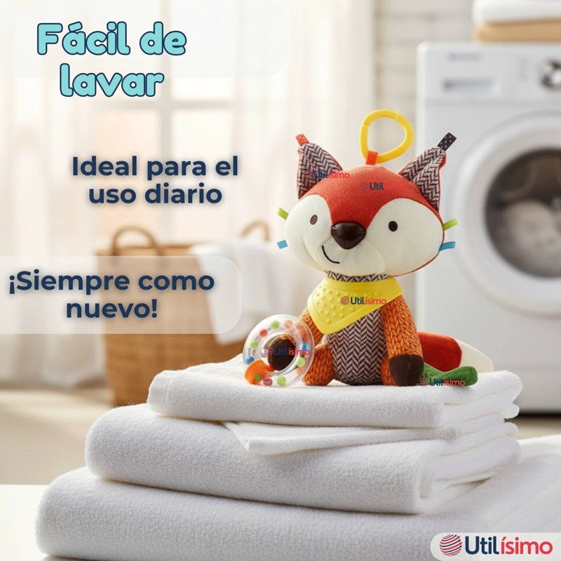 JUGUETE PELUCHE ANIMALES SENSORIAL CON MORDEDOR Y SONAJERO DISEÑO ZORRITO NIÑA Y NIÑO - 4