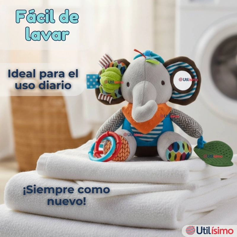 JUGUETE PELUCHE ANIMALES SENSORIAL CON MORDEDOR Y SONAJERO DISEÑO ELEFANTE NIÑA Y NIÑO - 3
