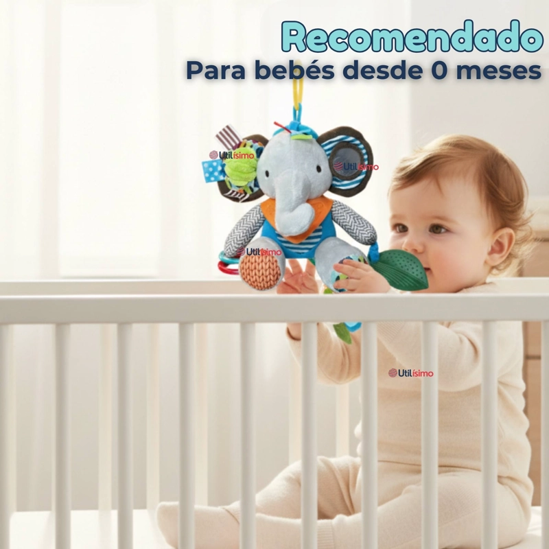 JUGUETE PELUCHE ANIMALES SENSORIAL CON MORDEDOR Y SONAJERO DISEÑO ELEFANTE NIÑA Y NIÑO - 6