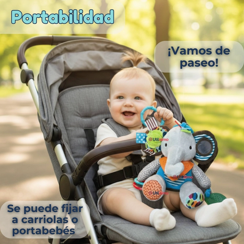 JUGUETE PELUCHE ANIMALES SENSORIAL CON MORDEDOR Y SONAJERO DISEÑO ELEFANTE NIÑA Y NIÑO - 11