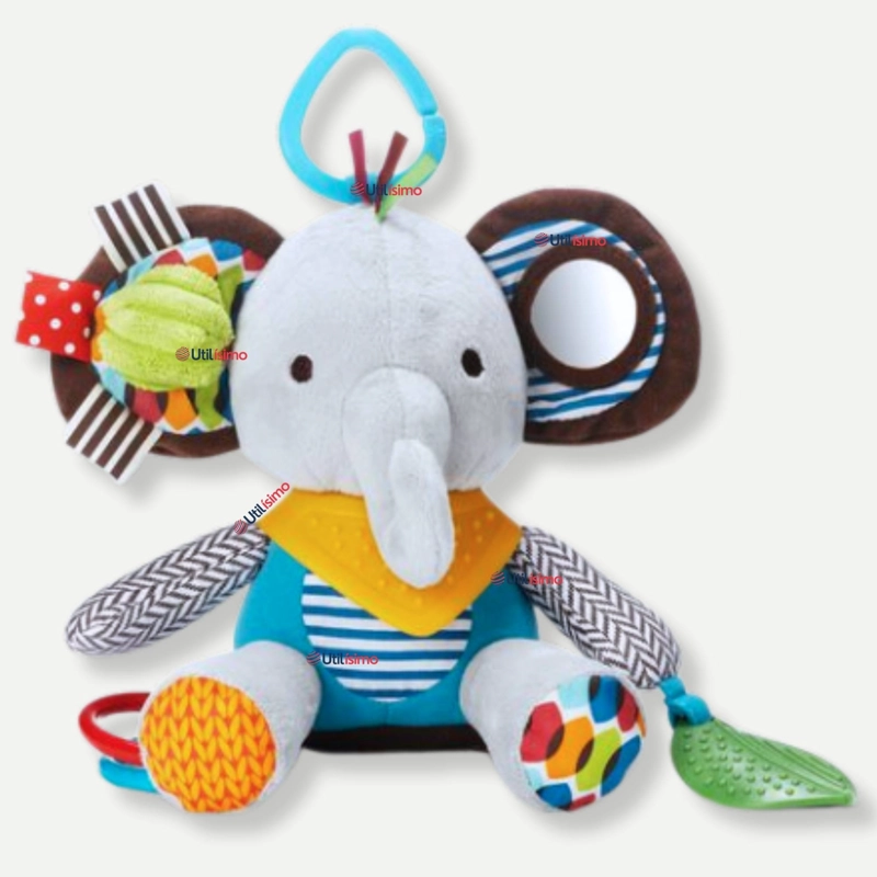JUGUETE PELUCHE ANIMALES SENSORIAL CON MORDEDOR Y SONAJERO DISEÑO ELEFANTE NIÑA Y NIÑO - 1