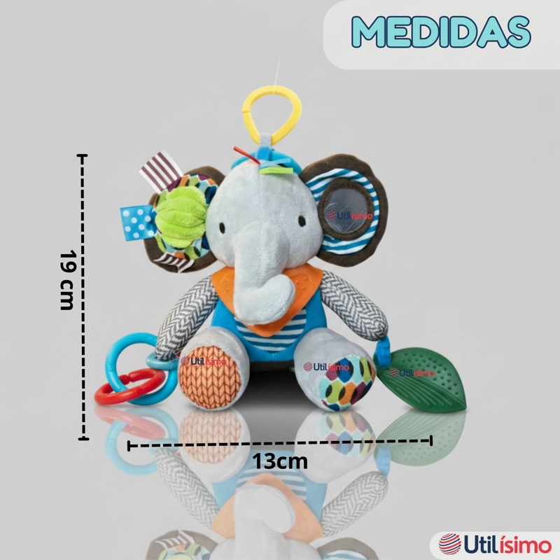 JUGUETE PELUCHE ANIMALES SENSORIAL CON MORDEDOR Y SONAJERO DISEÑO ELEFANTE NIÑA Y NIÑO - 5