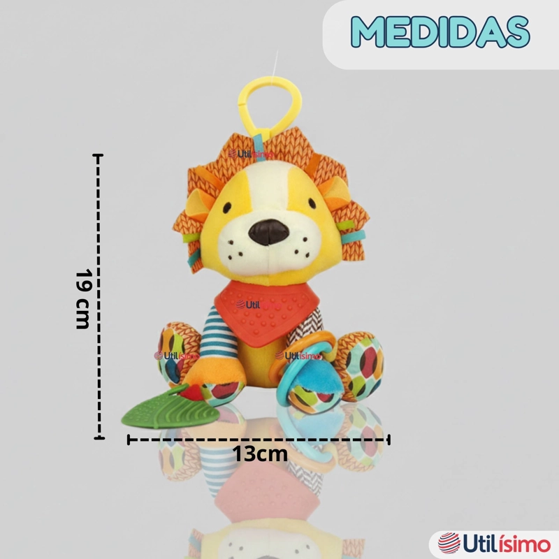 JUGUETE PELUCHE ANIMALES SENSORIAL CON MORDEDOR Y SONAJERO DISEÑO LEON NIÑA Y NIÑO - 5