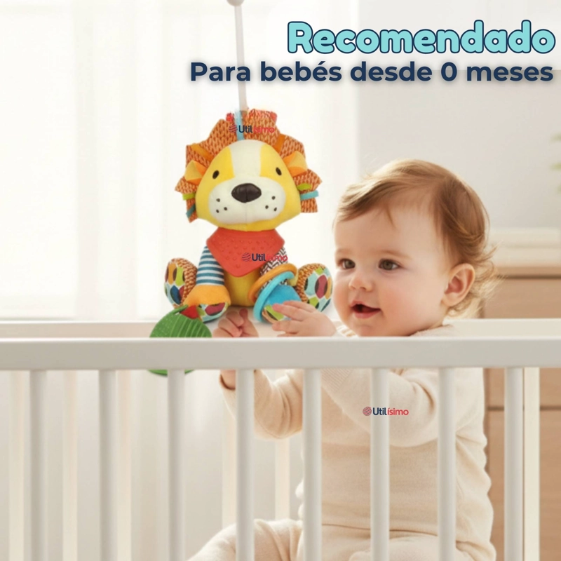 JUGUETE PELUCHE ANIMALES SENSORIAL CON MORDEDOR Y SONAJERO DISEÑO LEON NIÑA Y NIÑO - 6