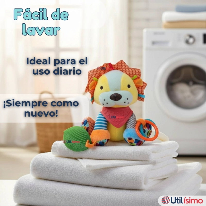 JUGUETE PELUCHE ANIMALES SENSORIAL CON MORDEDOR Y SONAJERO DISEÑO LEON NIÑA Y NIÑO - 3