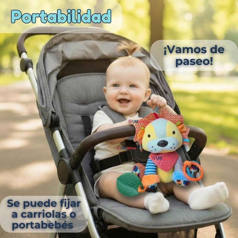 JUGUETE PELUCHE ANIMALES SENSORIAL CON MORDEDOR Y SONAJERO DISEÑO LEON NIÑA Y NIÑO - 11