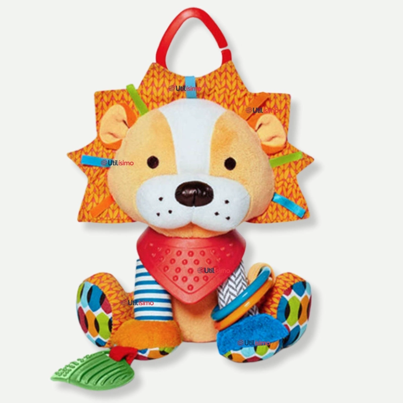 JUGUETE PELUCHE ANIMALES SENSORIAL CON MORDEDOR Y SONAJERO DISEÑO LEON NIÑA Y NIÑO - 1