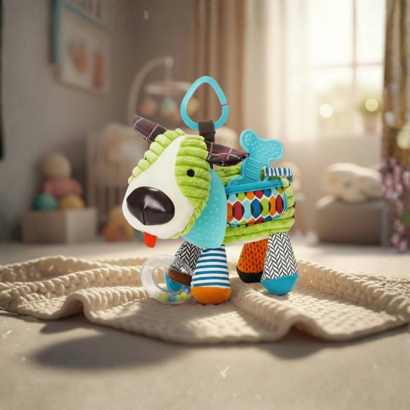 TYRY.HU Juguete Sensorial Pony Con Sonajero, Papel Crujiente, Mordedor Y Espejo – Para Carrito, Cuna O Silla De Coche – Bebés 0-12 Meses