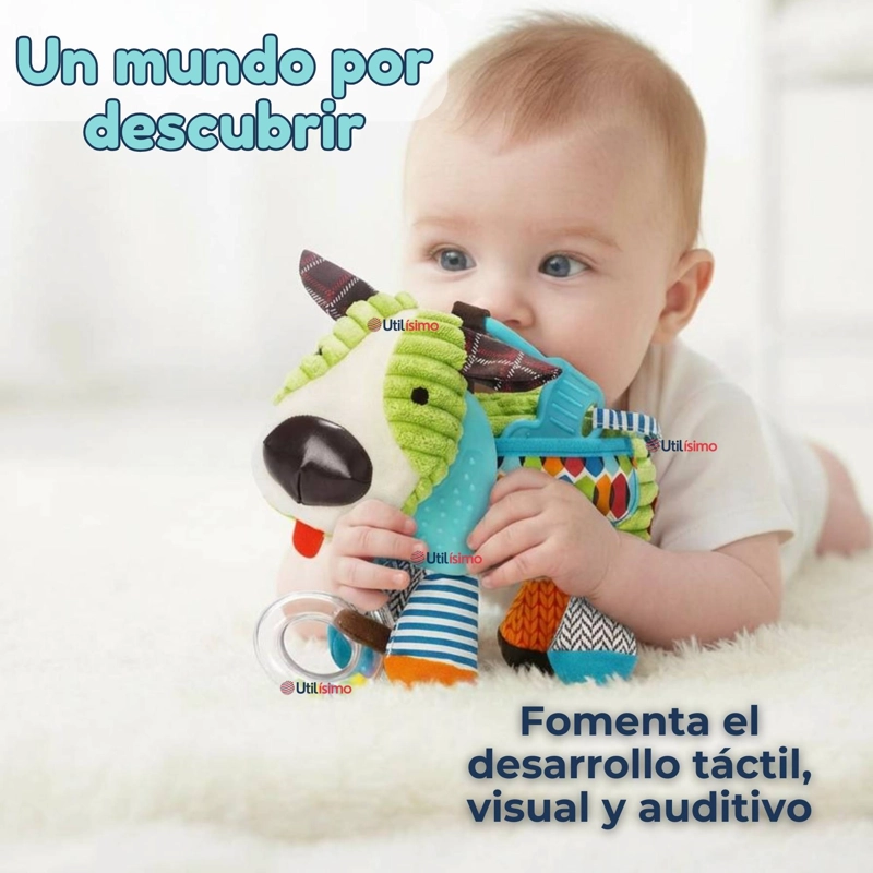 JUGUETE PELUCHE ANIMALES SENSORIAL CON MORDEDOR Y SONAJERO DISEÑO PERRITO NIÑA Y NIÑO - 2