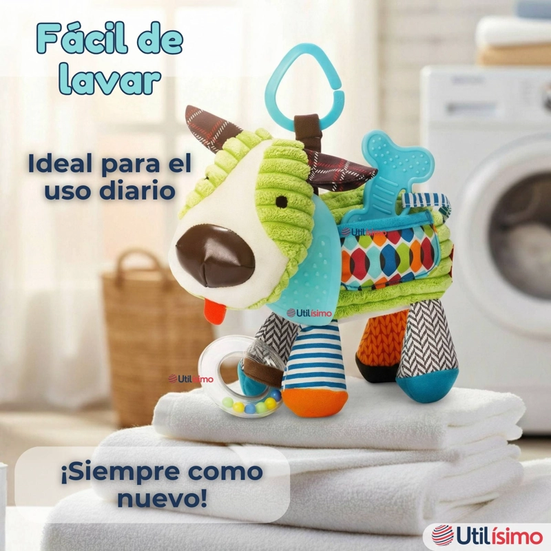 JUGUETE PELUCHE ANIMALES SENSORIAL CON MORDEDOR Y SONAJERO DISEÑO PERRITO NIÑA Y NIÑO - 3