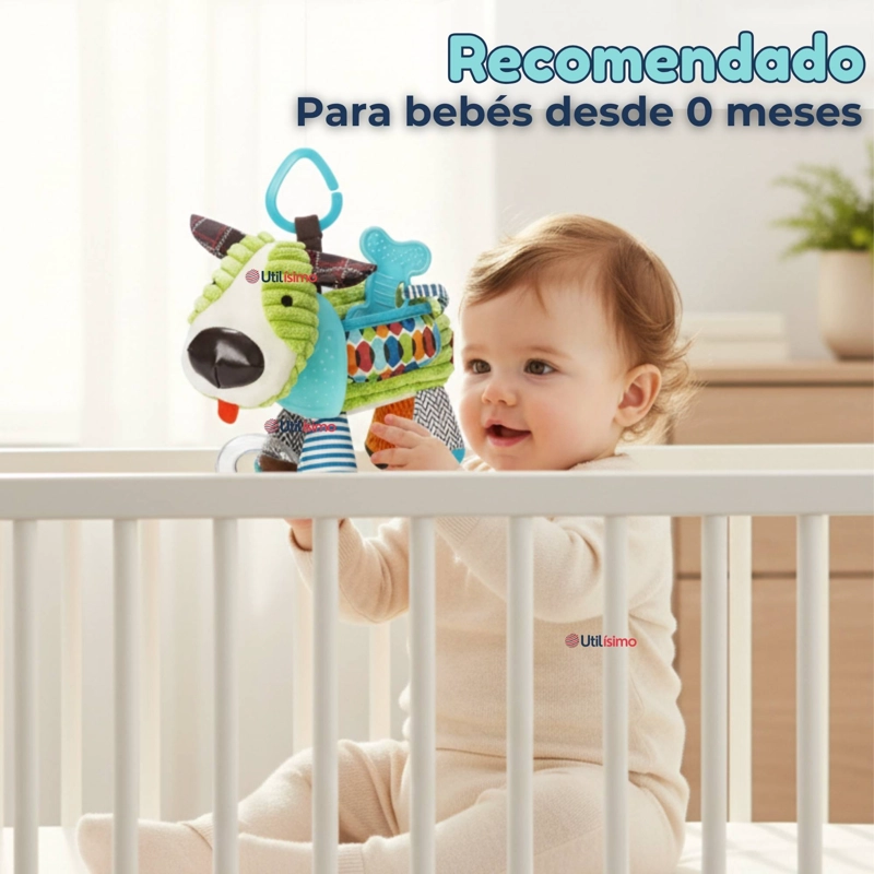 JUGUETE PELUCHE ANIMALES SENSORIAL CON MORDEDOR Y SONAJERO DISEÑO PERRITO NIÑA Y NIÑO - 6