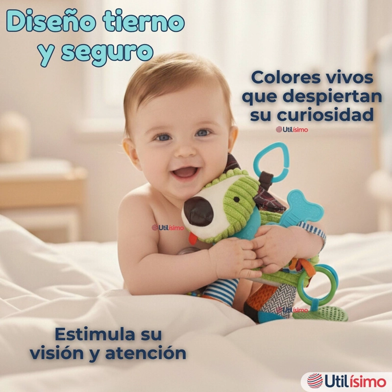 JUGUETE PELUCHE ANIMALES SENSORIAL CON MORDEDOR Y SONAJERO DISEÑO PERRITO NIÑA Y NIÑO - 8