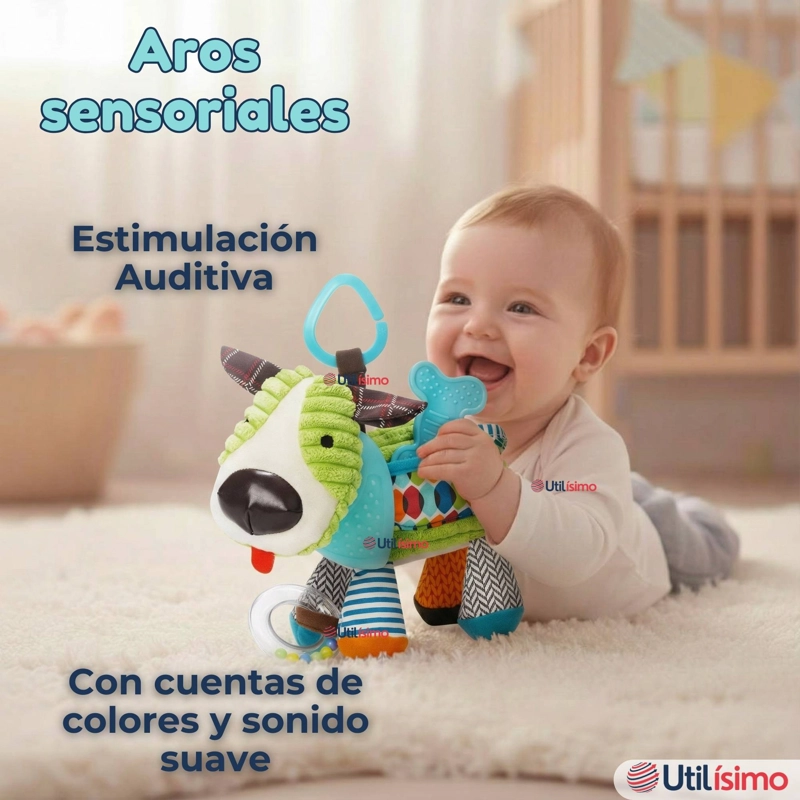 JUGUETE PELUCHE ANIMALES SENSORIAL CON MORDEDOR Y SONAJERO DISEÑO PERRITO NIÑA Y NIÑO - 9