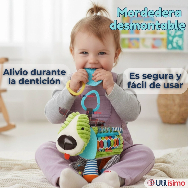 JUGUETE PELUCHE ANIMALES SENSORIAL CON MORDEDOR Y SONAJERO DISEÑO PERRITO NIÑA Y NIÑO - 10