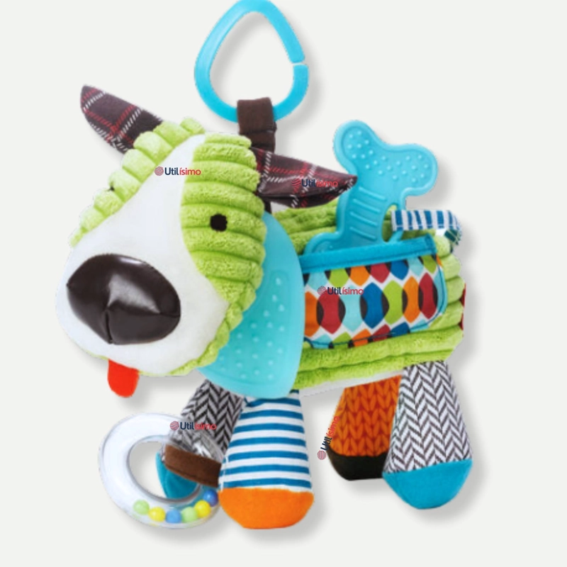 JUGUETE PELUCHE ANIMALES SENSORIAL CON MORDEDOR Y SONAJERO DISEÑO PERRITO NIÑA Y NIÑO - 1