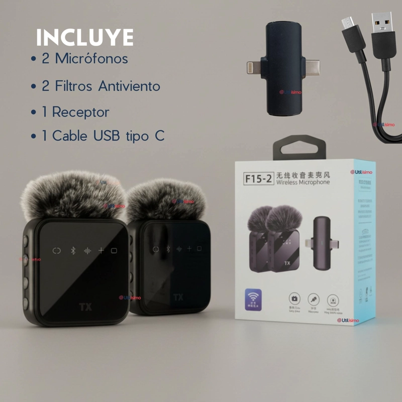 PACK 2 MICROFONOS INALAMBRICO 3 EN 1 PARA CELULAR IPHONE ANDROID PROFESIONAL LAVALIER - 4