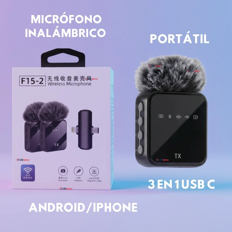 PACK 2 MICROFONOS INALAMBRICO 3 EN 1 PARA CELULAR IPHONE ANDROID PROFESIONAL LAVALIER - 6