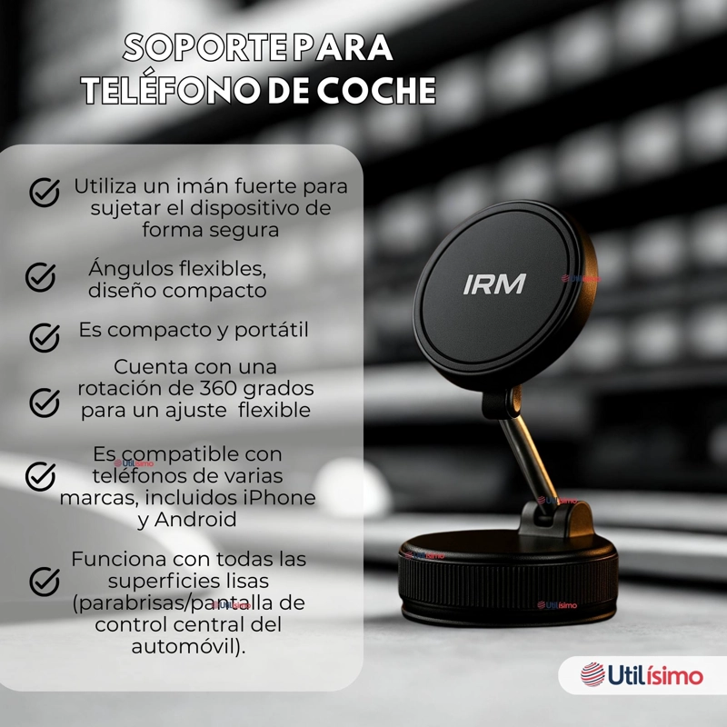 SOPORTE DE AUTO CELULAR MAGNE TICO IPHONE ANDROID NEGRO - 2