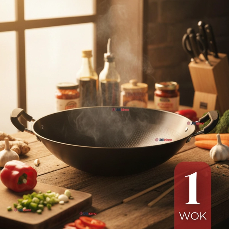 WOK ACERO INOXIDABLE ANTIADHERENTE 42 CM COLOR NEGRO - 1