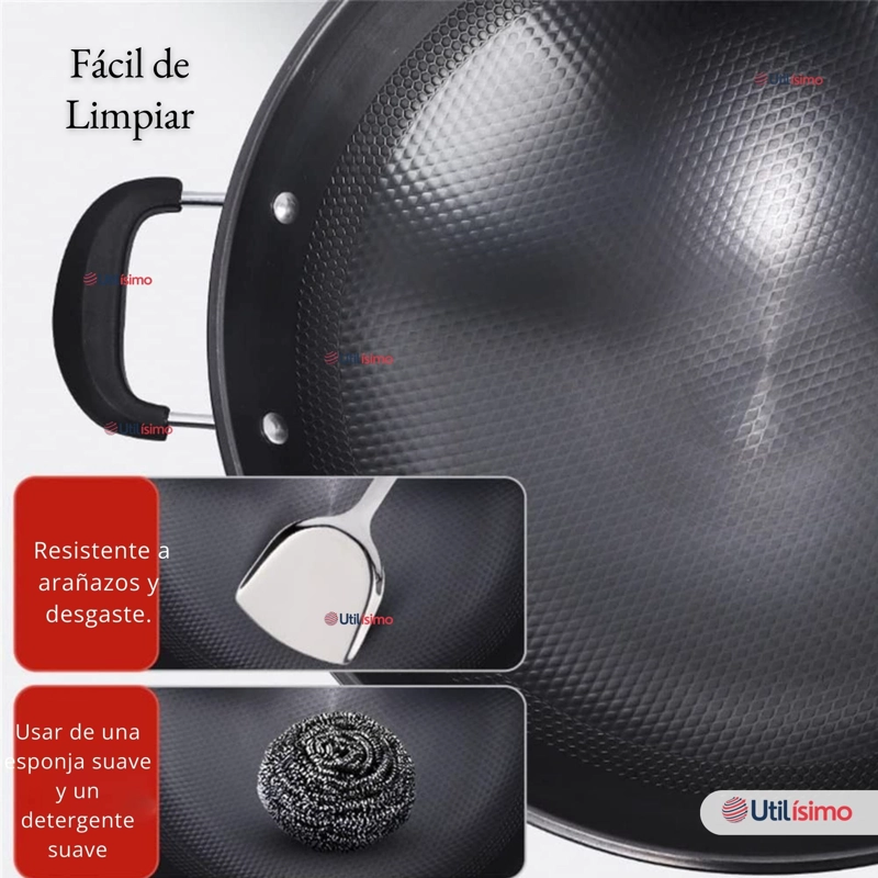 WOK ACERO INOXIDABLE ANTIADHERENTE 42 CM COLOR NEGRO - 3