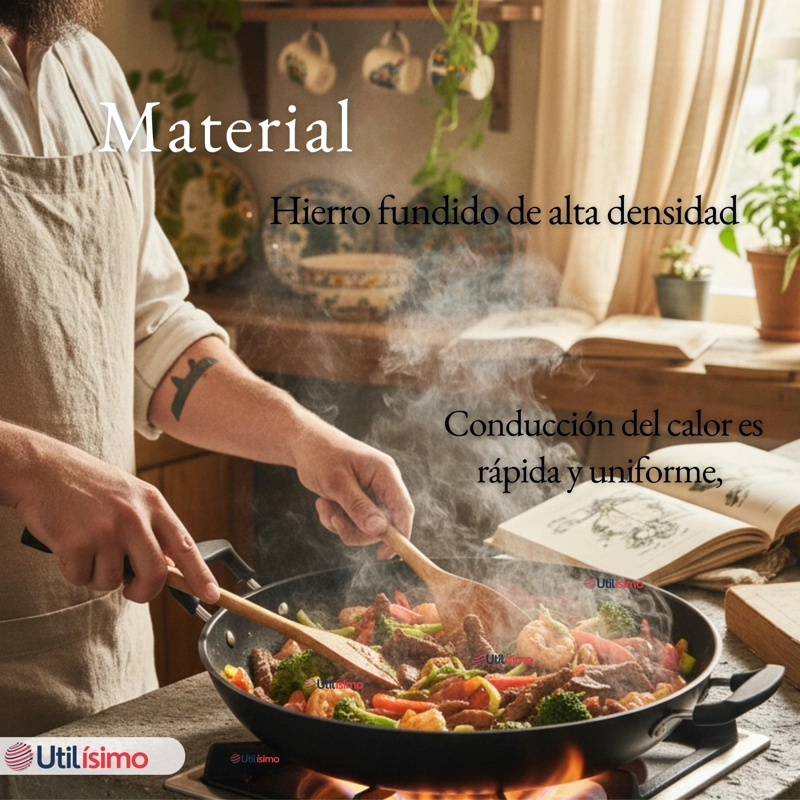 WOK ACERO INOXIDABLE ANTIADHERENTE 42 CM COLOR NEGRO - 6