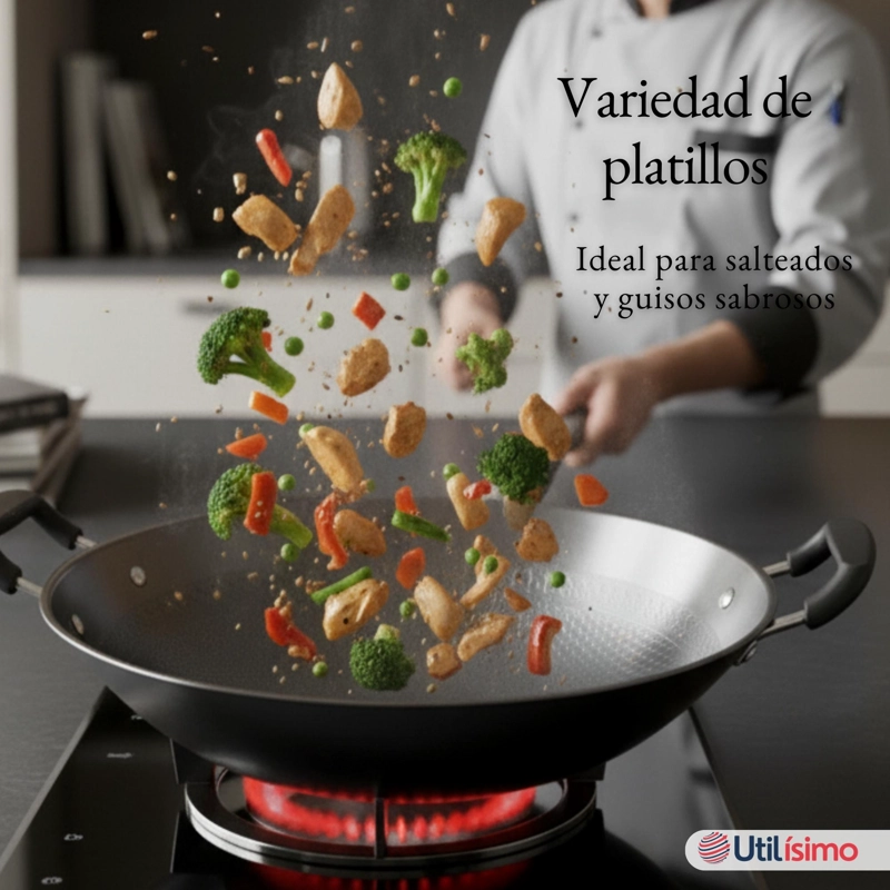 WOK ACERO INOXIDABLE ANTIADHERENTE 42 CM COLOR NEGRO - 10